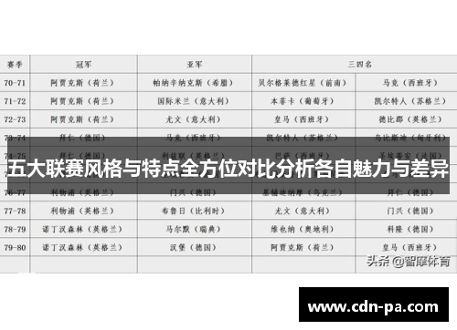五大联赛风格与特点全方位对比分析各自魅力与差异